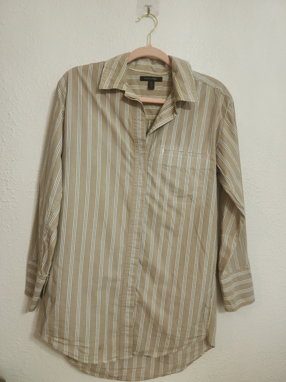 Banana Republic Men's Long-Sleeve Striped Button-Up Shirt Jacket - Beige